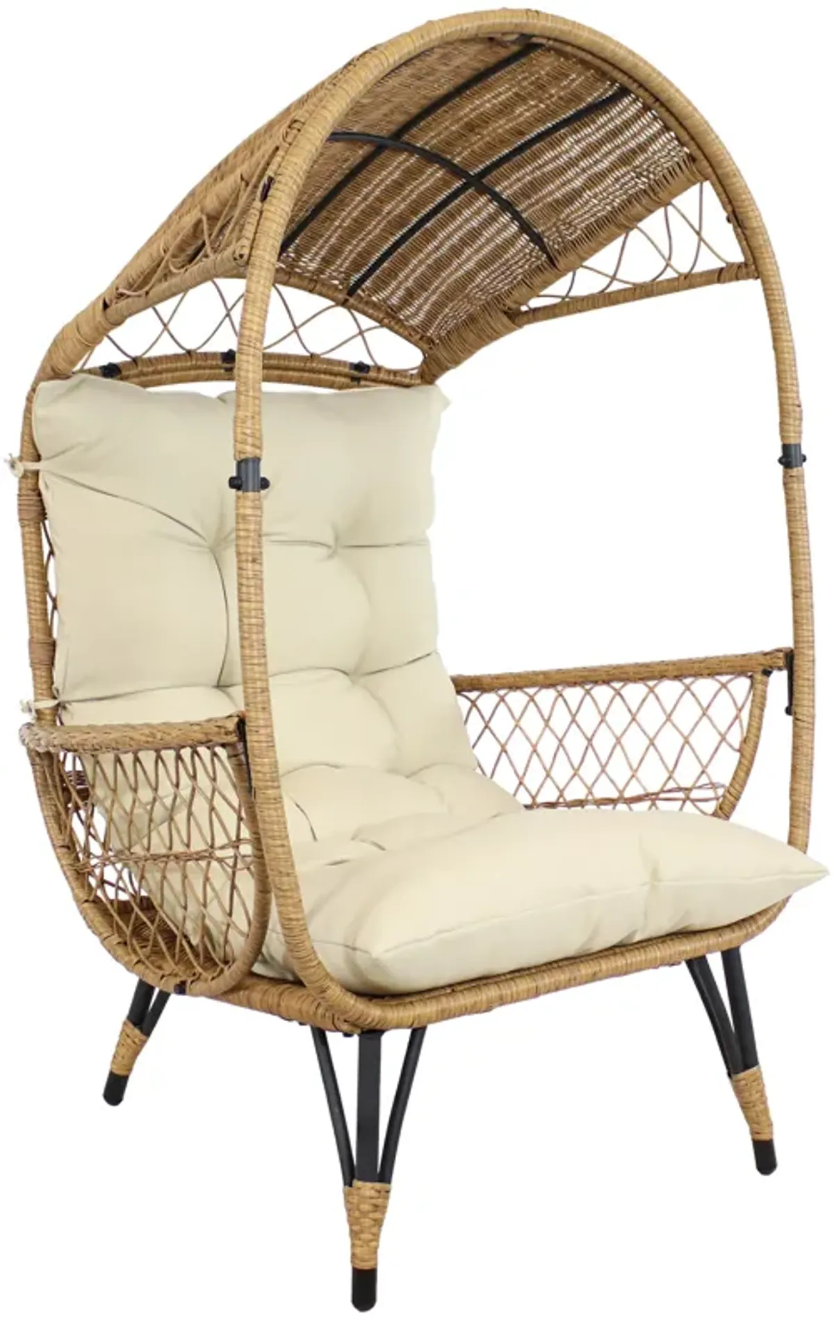 Sunnydaze Shaded Comfort Wicker Outdoor Basket Chair with Cushion