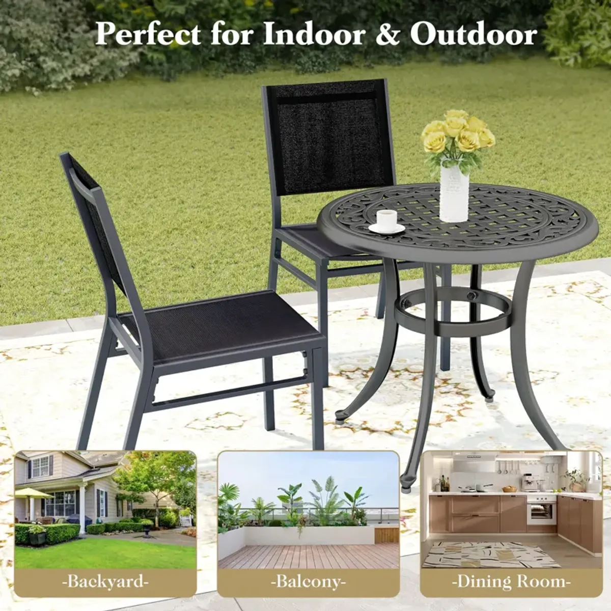 Outdoor Dining Chairs with Breathable Seat and Backrest – Comfortable Patio Seating for Dining