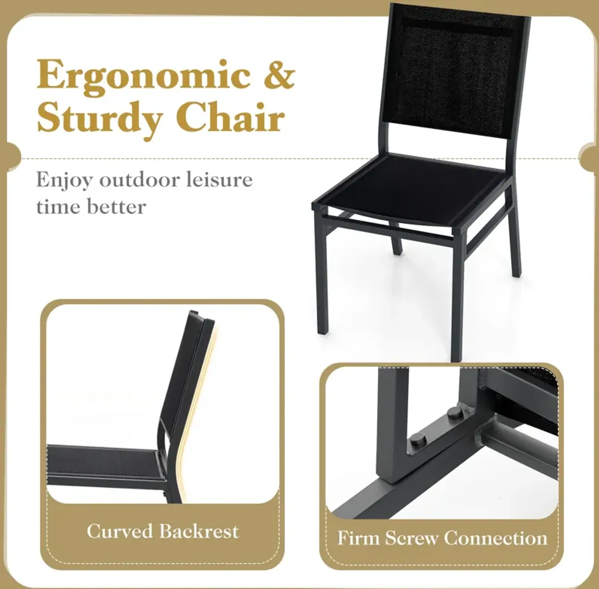 Outdoor Dining Chairs with Breathable Seat and Backrest – Comfortable Patio Seating for Dining