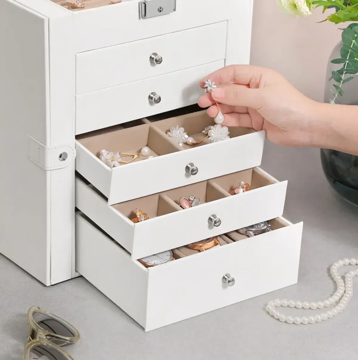 6-Tier Large Jewelry Box with Drawers, Mirror & Lock - Organizer for All Jewelry Types