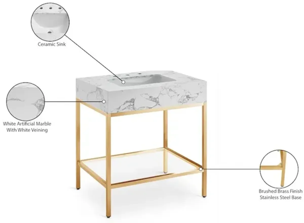 Meridian Furniture Marmo White Engineered Marble Bathroom Vanity