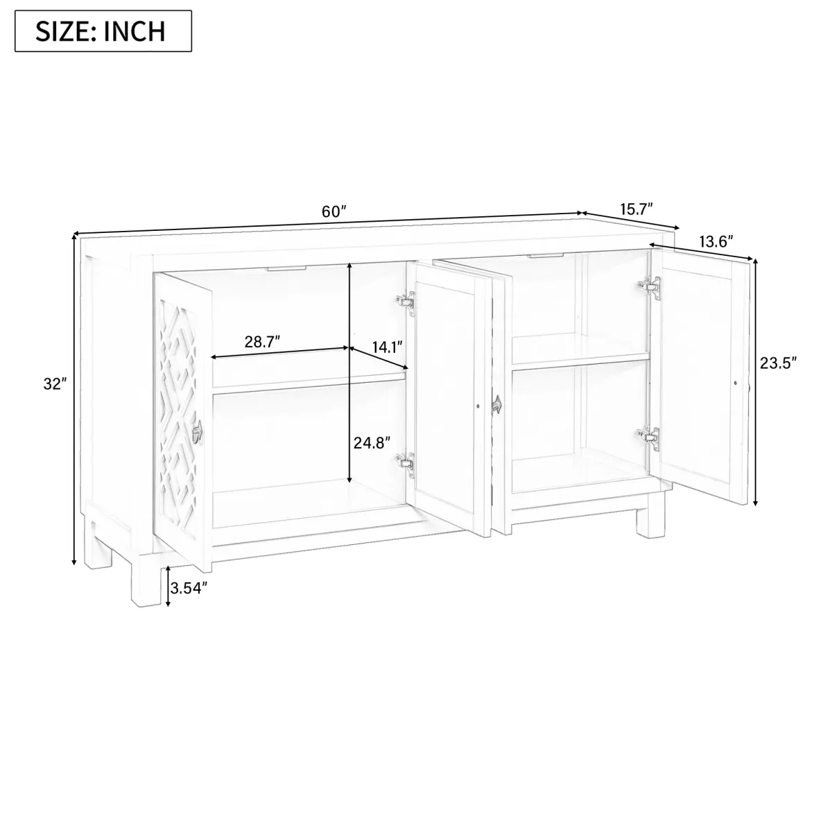 Merax 4 Door Buffet Cabinet with Pull Ring Handles Storage Sideboard