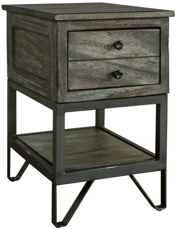 Benjara Ello 24 Inch 1 Drawer Chairside End Table with Shelf, Solid Wood, Gray, Brown and Black