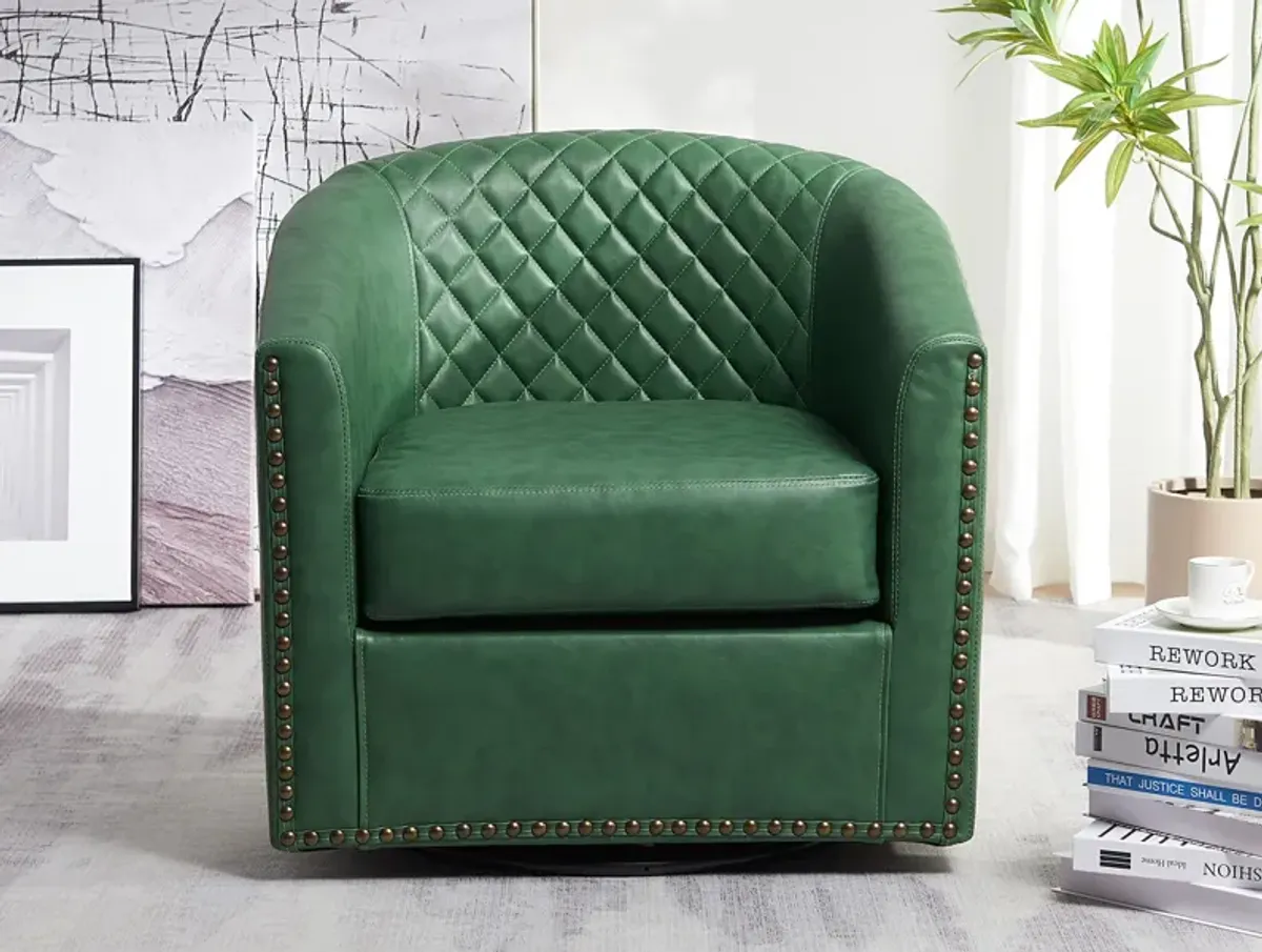 29" Wide Tufted PU Leather Swivel Barrel Chair