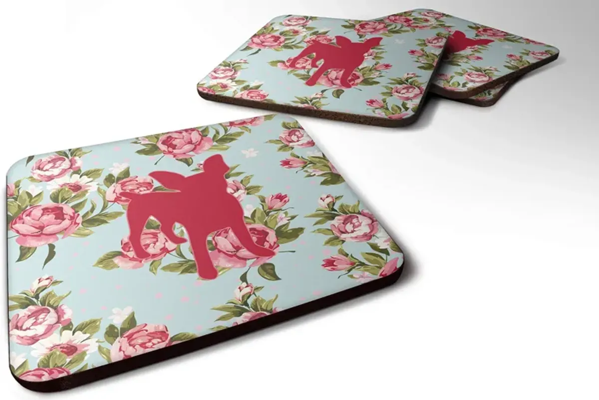 Caroline's Treasures BB1108-RS-BU-FC Chihuahua Shabby Chic Blue Roses Foam Coasters (Set of 4), 3.5 H x 3.5 W, Multicolor