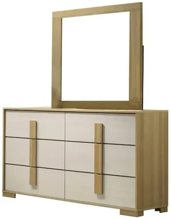 Best Quality Furniture Beige six drawer wood bedroom dresser and matching mirror