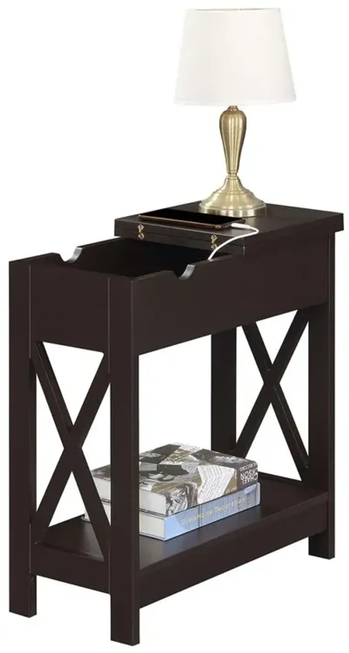 Convenience Concepts Oxford Flip Top End Table with Charging Station Espresso