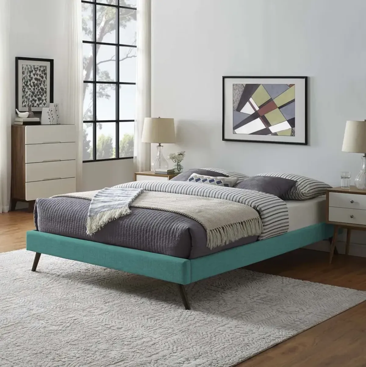 Modway - Loryn King Fabric Bed Frame with Round Splayed Legs Teal