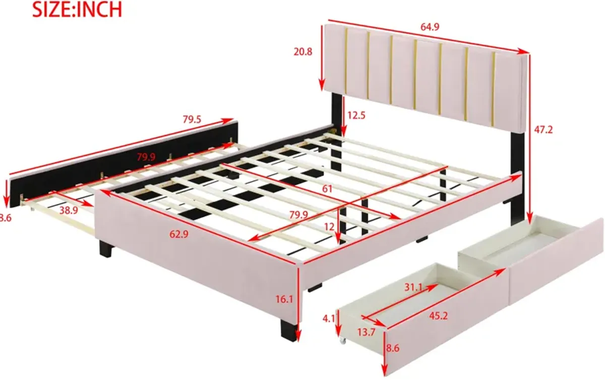 Merax Upholstered Platform Bed with 2 Drawers