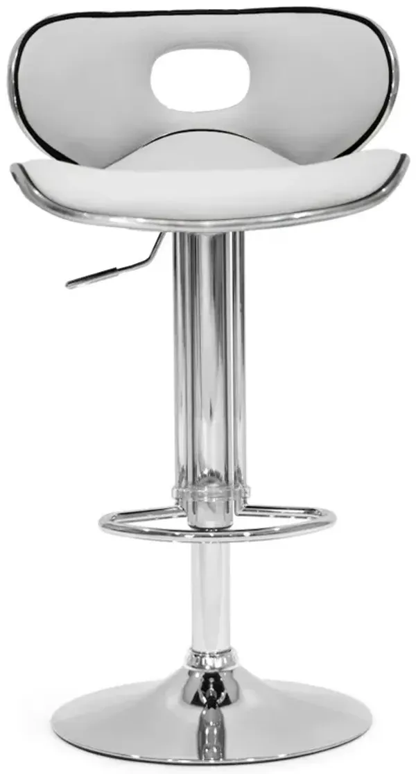 Glamour Home Set of 2 Adria White Faux Leather Chrome Frame Adjustable Height Bar Stool
