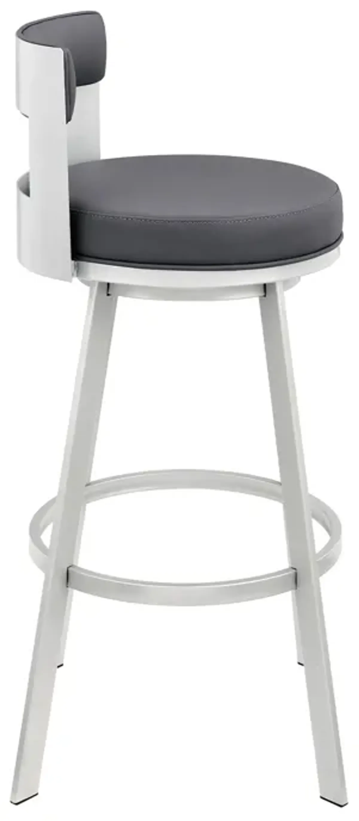 Lynof Swivel Stool in Silver Metal with Grey Faux Leather