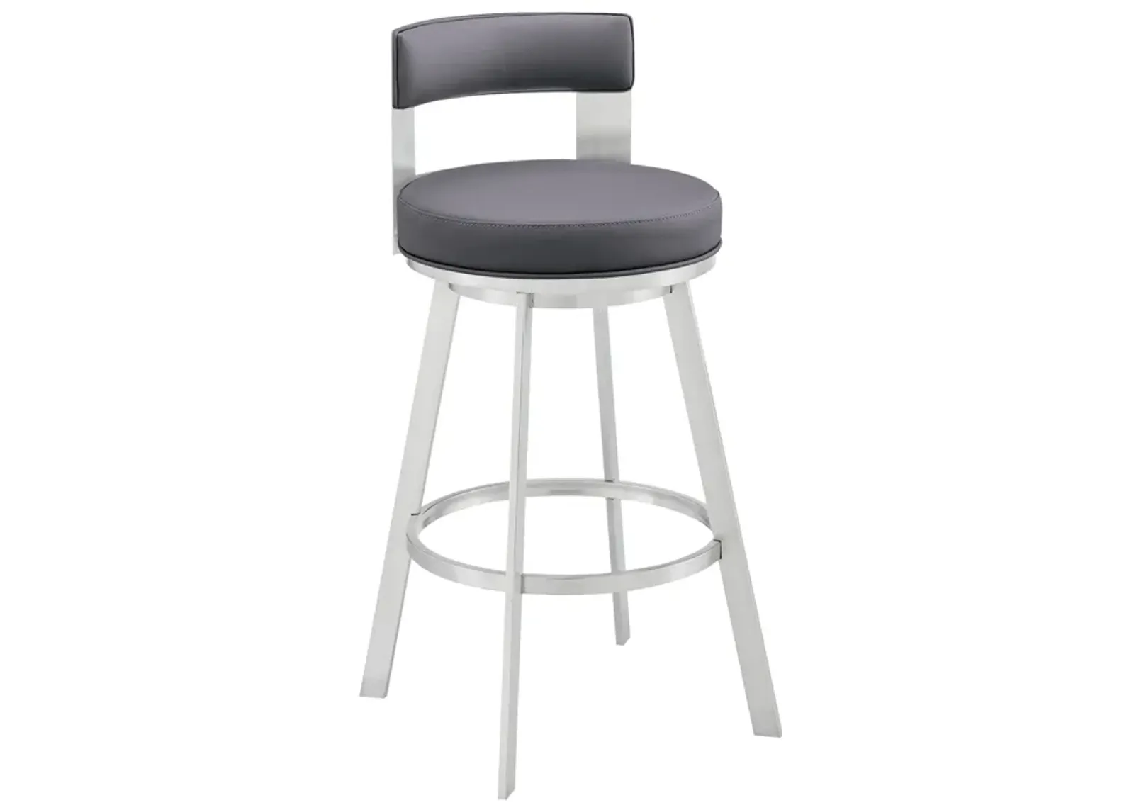 Lynof Swivel Stool in Silver Metal with Grey Faux Leather