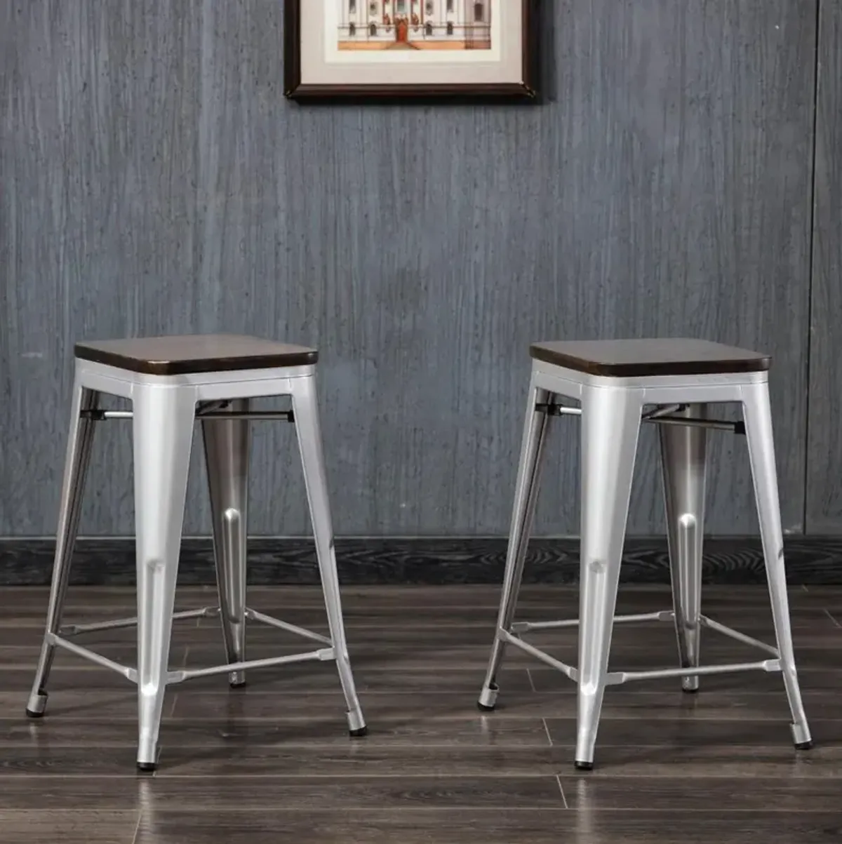 Carolina Living Cormac 24 Square Counter Stool - Set of 2 - Silver/Elm