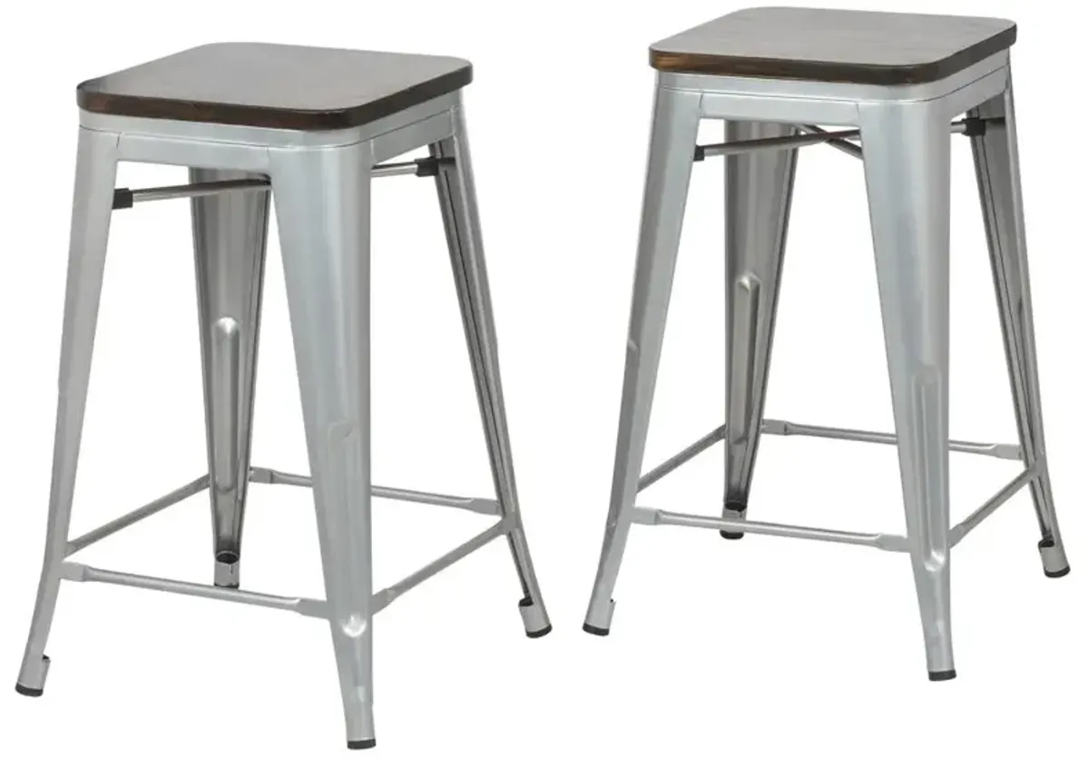 Carolina Living Cormac 24 Square Counter Stool - Set of 2 - Silver/Elm