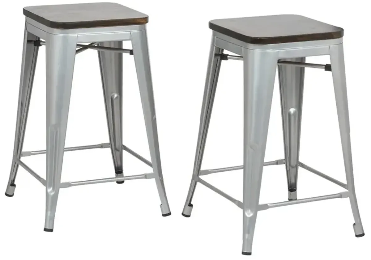 Carolina Living Cormac 24 Square Counter Stool - Set of 2 - Silver/Elm