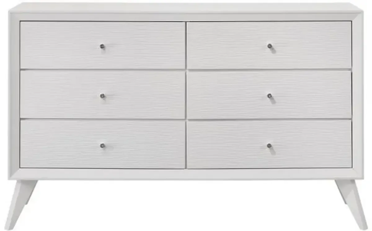 Siam 57 Inch Dresser, 6 Drawers, Modern White, Sleek Rubberwood Frame - Benzara