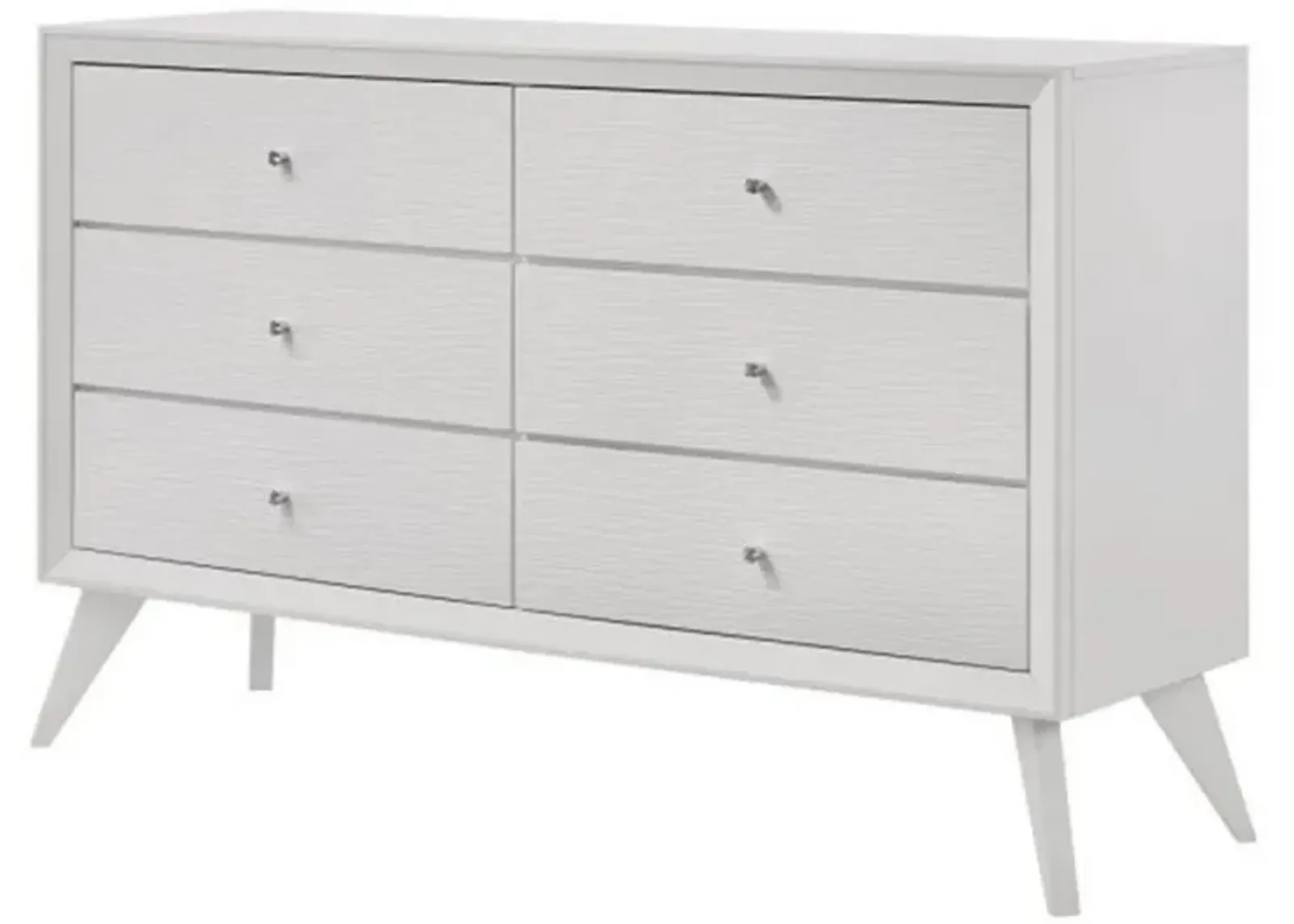 Siam 57 Inch Dresser, 6 Drawers, Modern White, Sleek Rubberwood Frame - Benzara