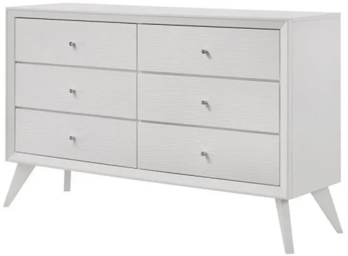 Siam 57 Inch Dresser, 6 Drawers, Modern White, Sleek Rubberwood Frame - Benzara