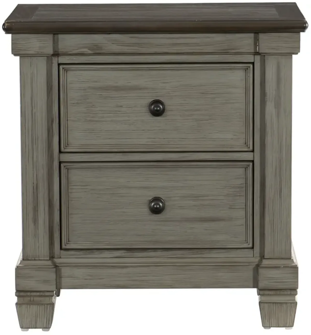 Cadie 29 Inch Nightstand, 2 Drawers, Coffee Brown, Antique Gray Wood - Benzara