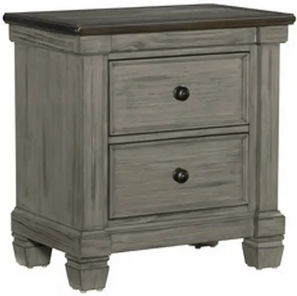 Cadie 29 Inch Nightstand, 2 Drawers, Coffee Brown, Antique Gray Wood - Benzara