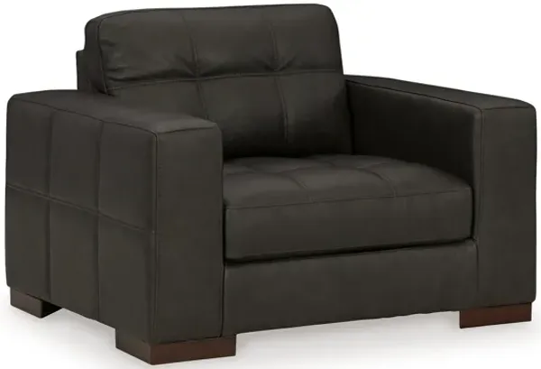 Lenie Oversized Chair, Block Stitched Dark Gray Real and Faux Leather - Benzara