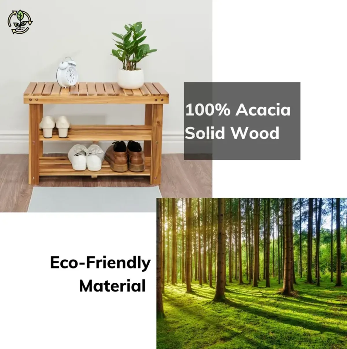 Acacia Wood Shoe Rack Bench Strong Weight Bearing Upto 200 LBS Best Ideas For Entryway Frontdoor Bathroom, Natural Color