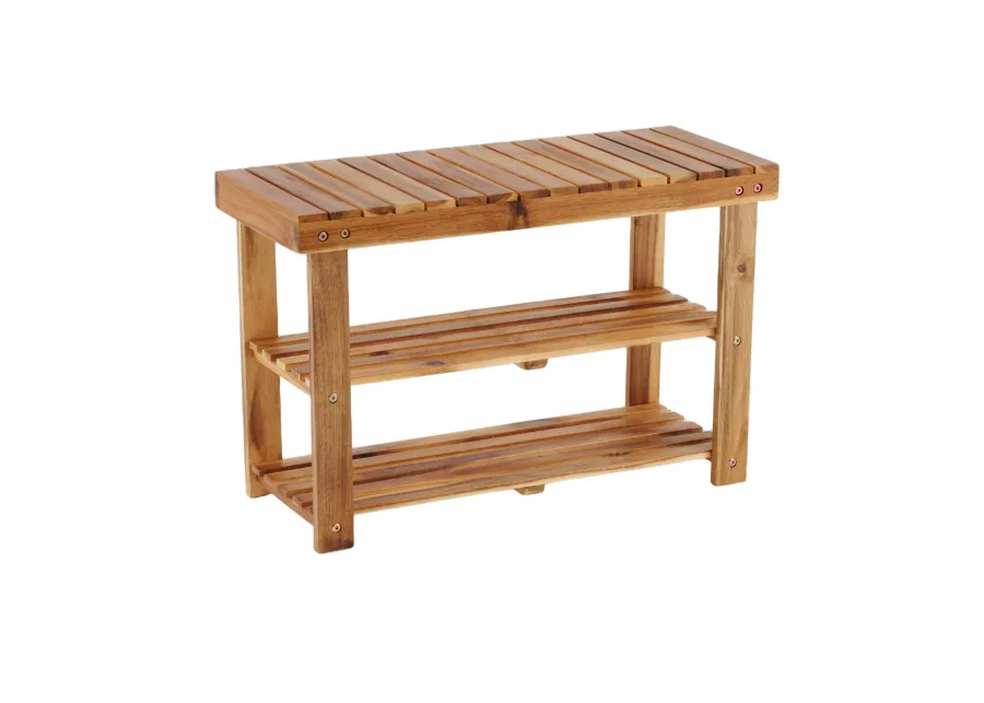 Acacia Wood Shoe Rack Bench Strong Weight Bearing Upto 200 LBS Best Ideas For Entryway Frontdoor Bathroom, Natural Color