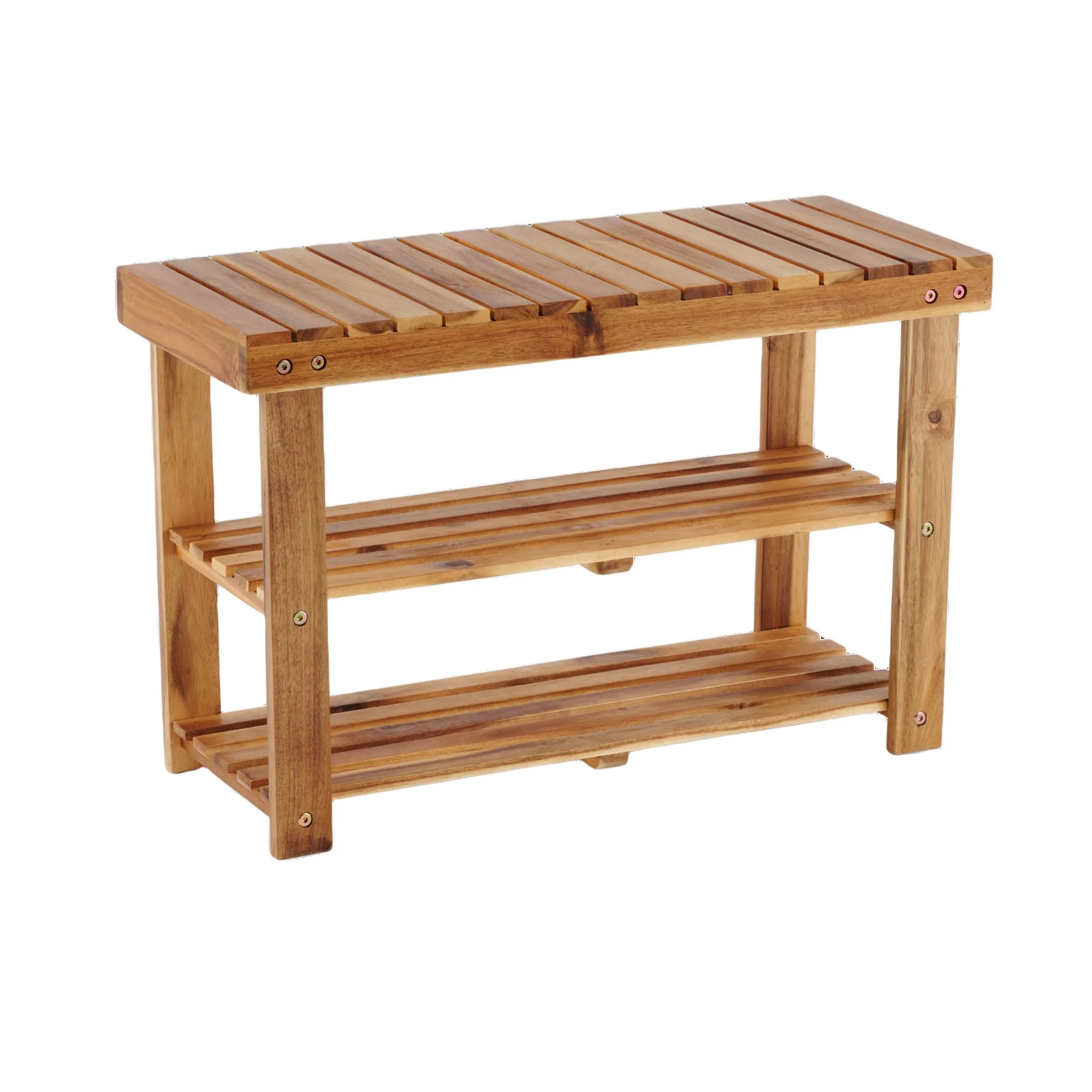 Acacia Wood Shoe Rack Bench Strong Weight Bearing Upto 200 LBS Best Ideas For Entryway Frontdoor Bathroom, Natural Color