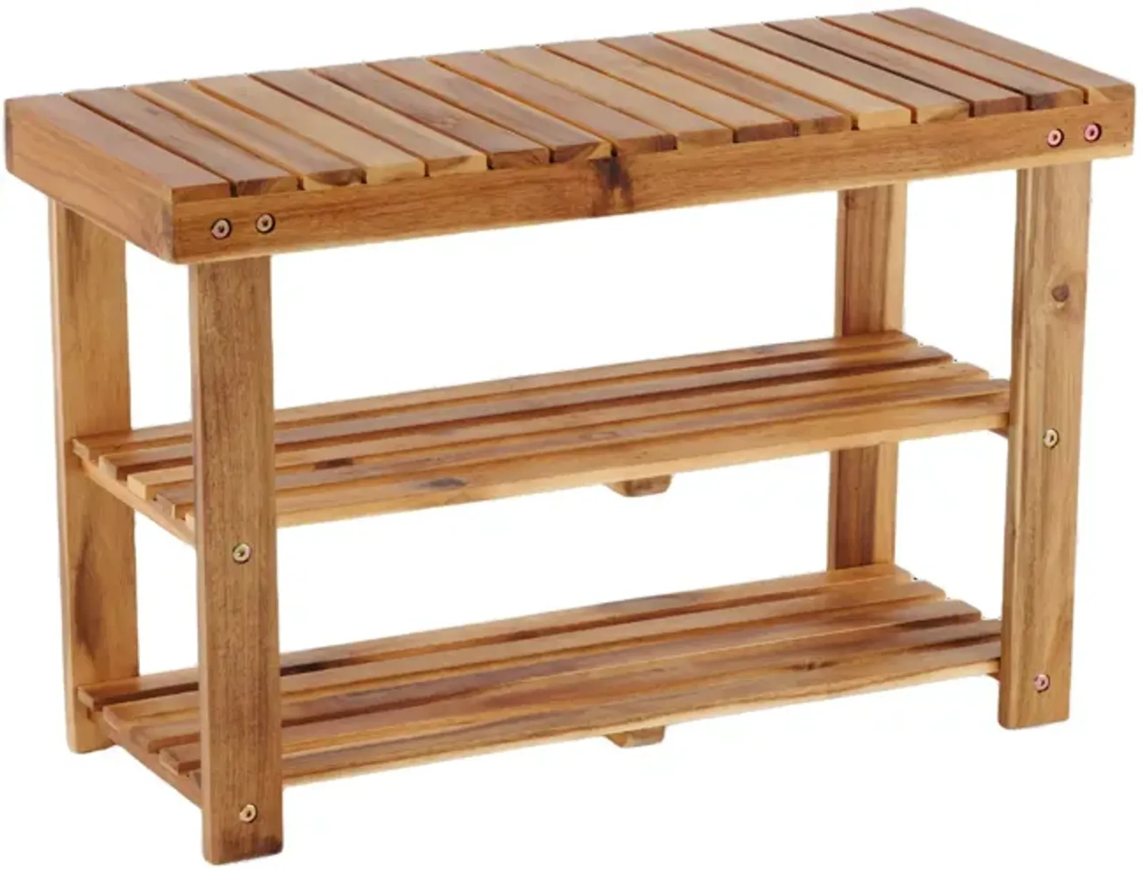 Acacia Wood Shoe Rack Bench Strong Weight Bearing Upto 200 LBS Best Ideas For Entryway Frontdoor Bathroom, Natural Color