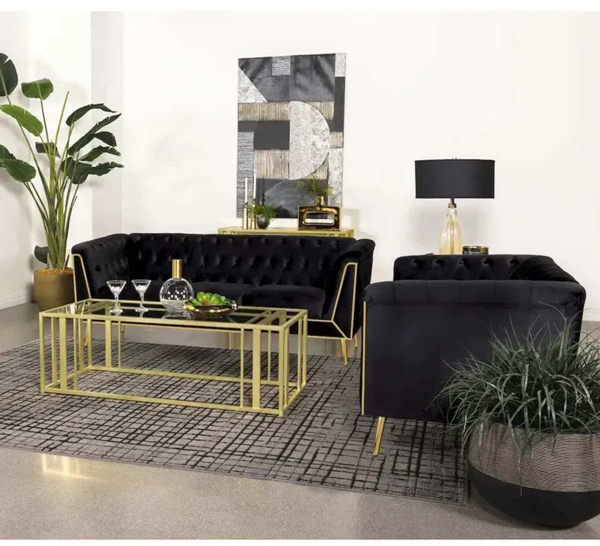 Coaster Co. of America Adri Rectangular Glass Top Coffee Table Matte Brass