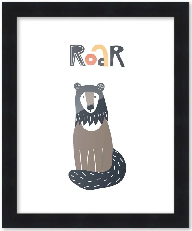 8x10 Framed Nursery Wall Little Explorer Roar Poster in Black Wood Frame For Kid Bedroom or Playroom