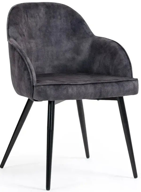 Glamour Home Set of 2 Batia Gray Velvet Fabric Dining Chairs with Black Iron Legs