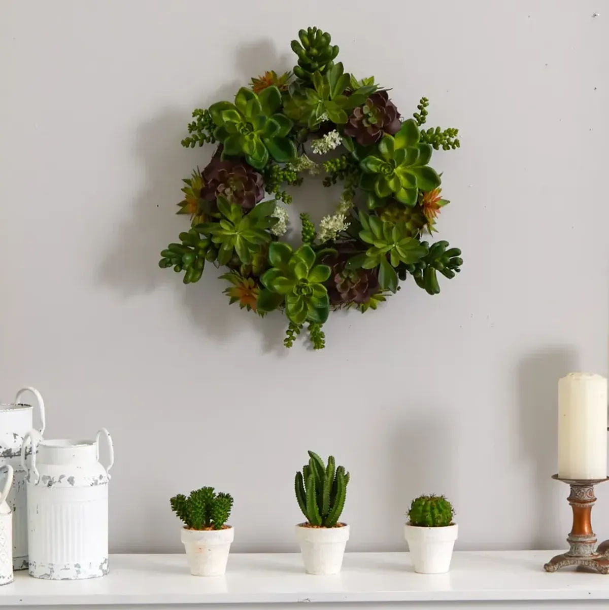 Nearly Natural 20-in Succulent Wreath