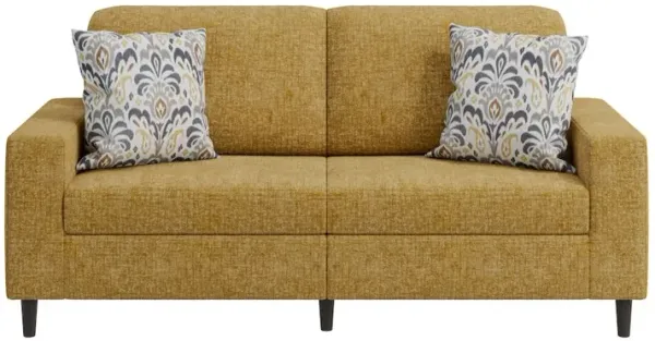 HL Home Furnishings Small Space Sofa in Textured Mustard Yellow Chenille Fabric