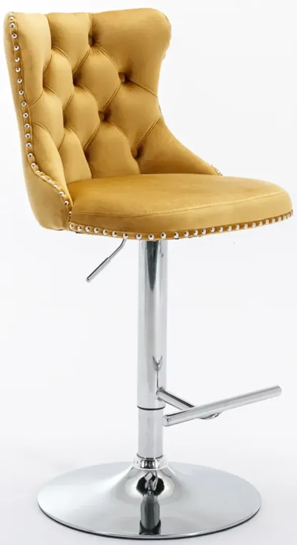 Hivvago Set of 2 Modern Upholstered Tufted Velvet Armless Bar Stools with Chrome Details