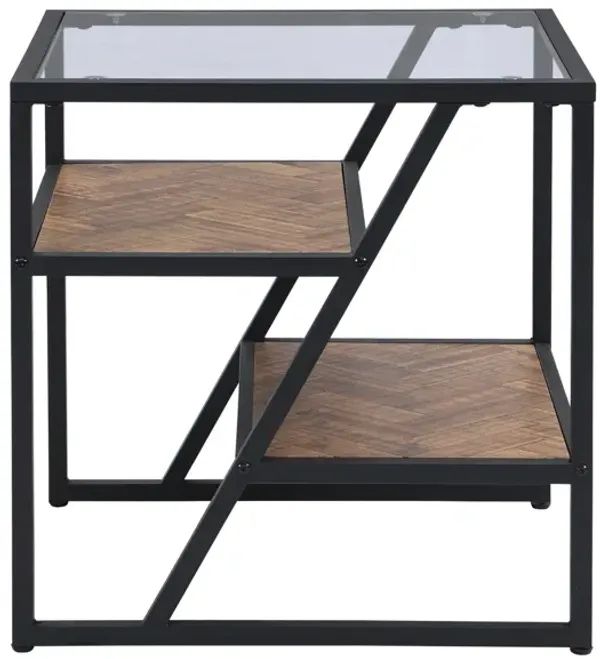 End Table with Storage Shelf, Tempered Glass