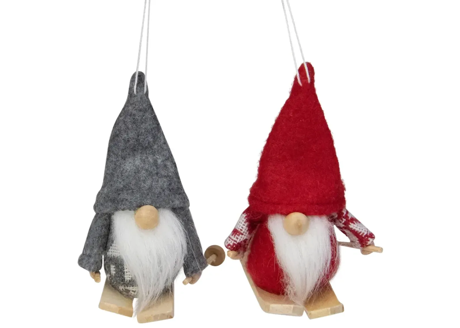 Set of 2 Red and Gray Skiing Gnomes Christmas Ornaments 5"