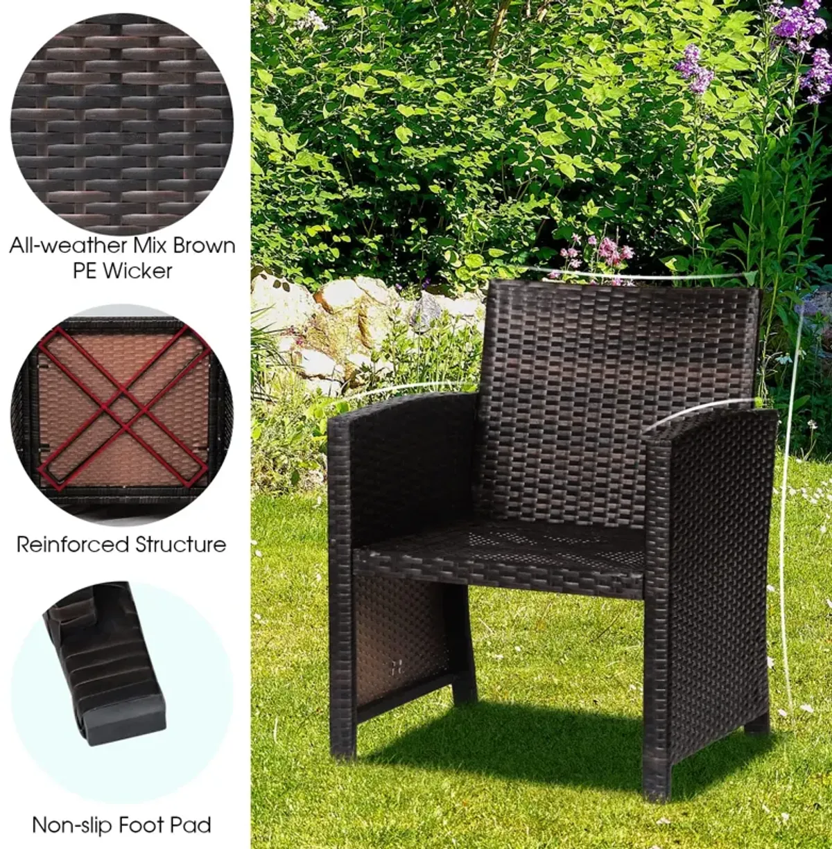 3 Pieces Patio Wicker Furniture Set with Storage Table and Protective Cover