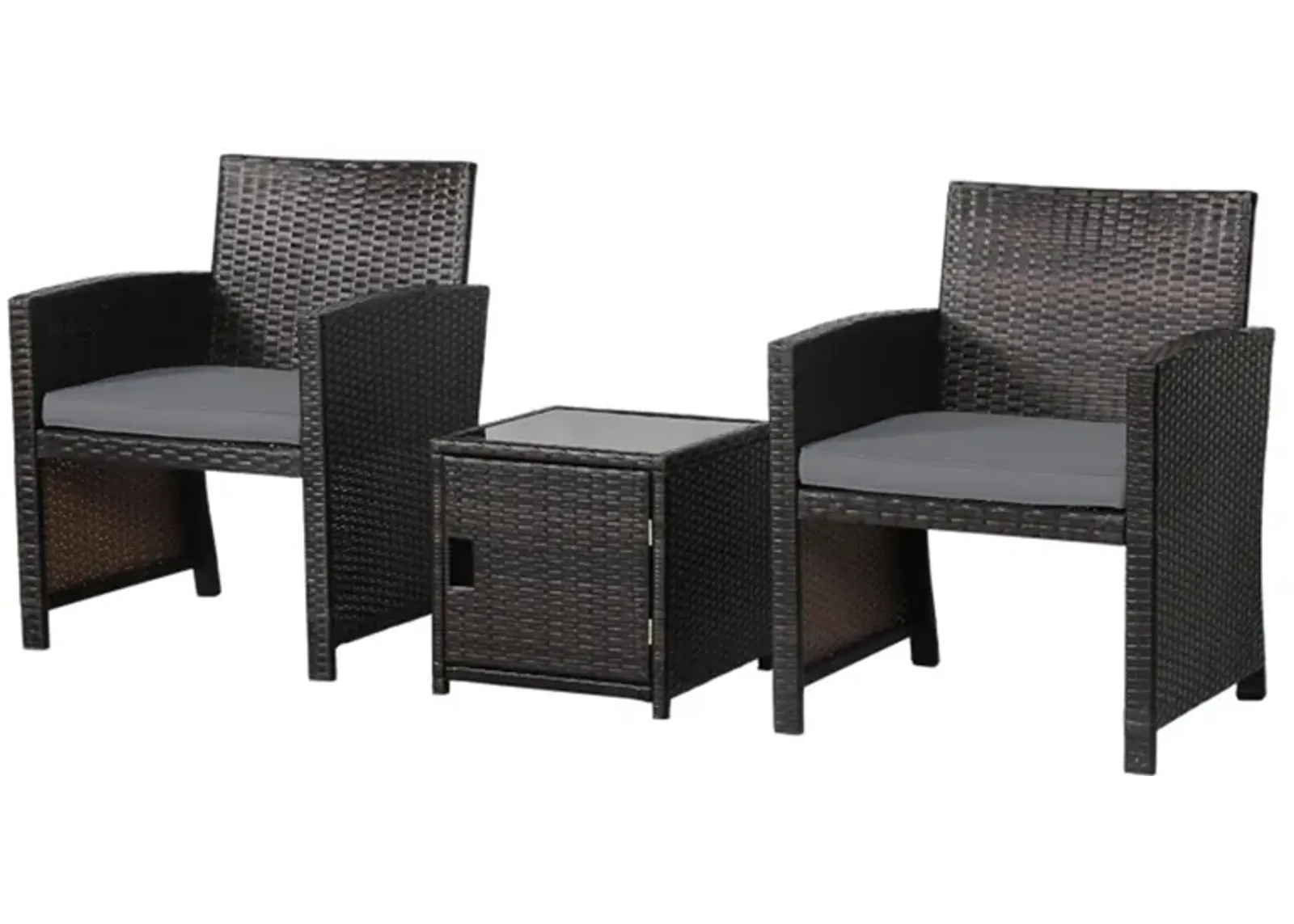 3 Pieces Patio Wicker Furniture Set with Storage Table and Protective Cover