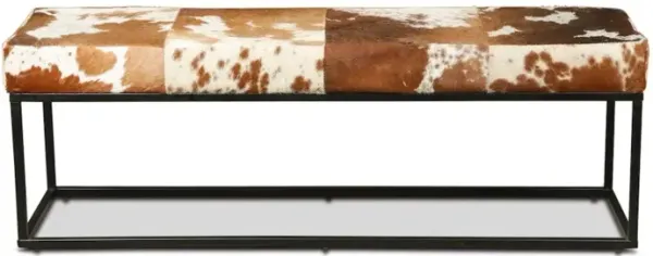 World Interiors Melbourne 54in Iron and Brown Cowhide Leather Bench