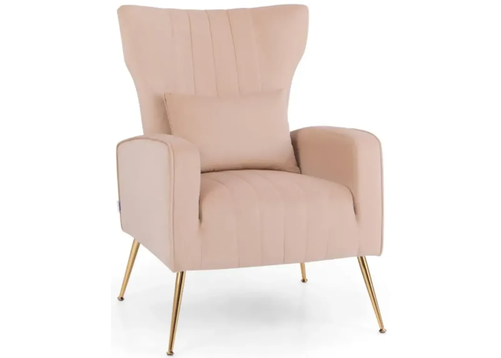 Hivvago Velvet Upholstered Wingback Chair with Lumbar Pillow and Golden Metal Legs