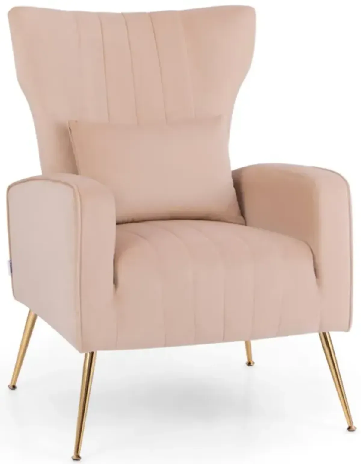 Hivvago Velvet Upholstered Wingback Chair with Lumbar Pillow and Golden Metal Legs