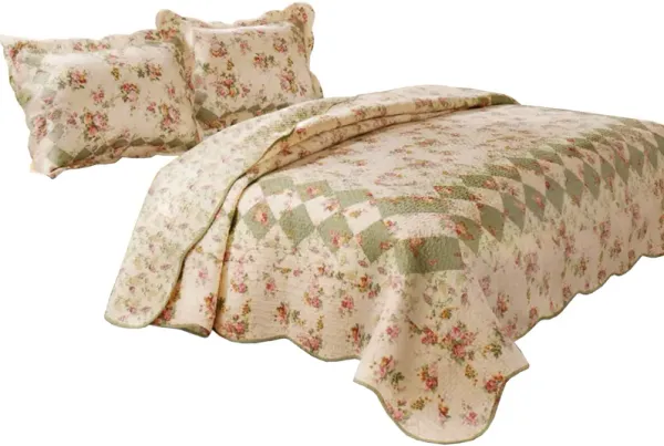 Denali 3 Piece Fabric King Size Quilt Set with Floral Prints, Multicolor - Benzara