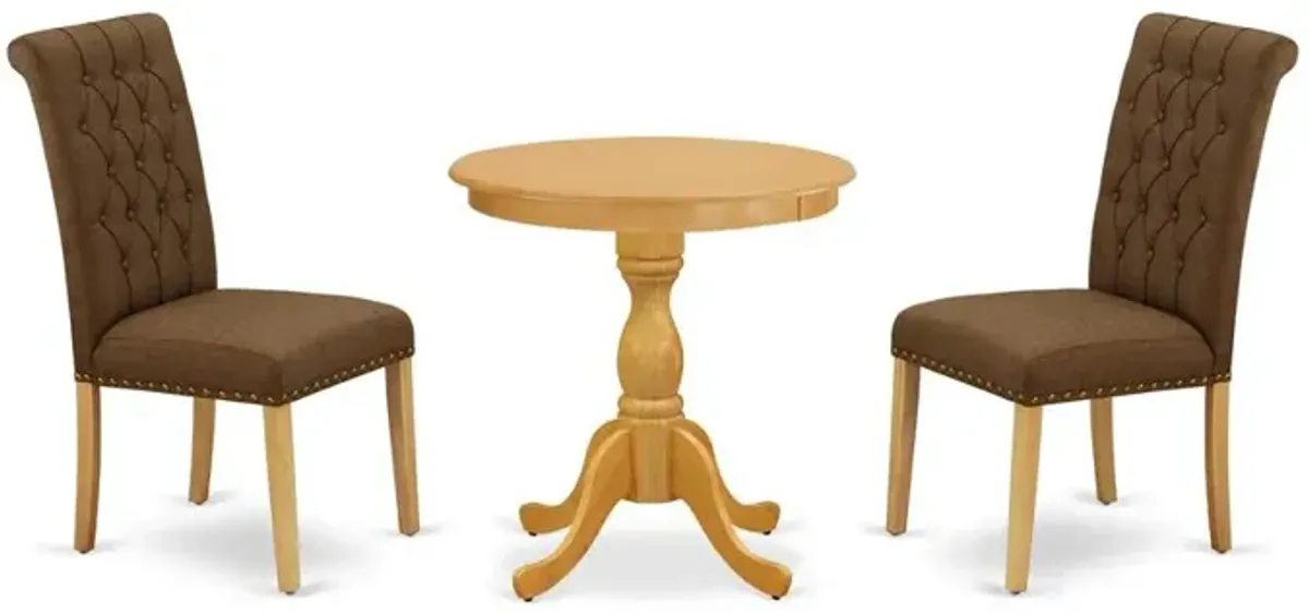 East West Furniture - ESBR3-OAK-18 - 3-Pc Dining Room Table Set - 2 Mid Century Dining Chairs and 1 Dining Table (Oak Finish)