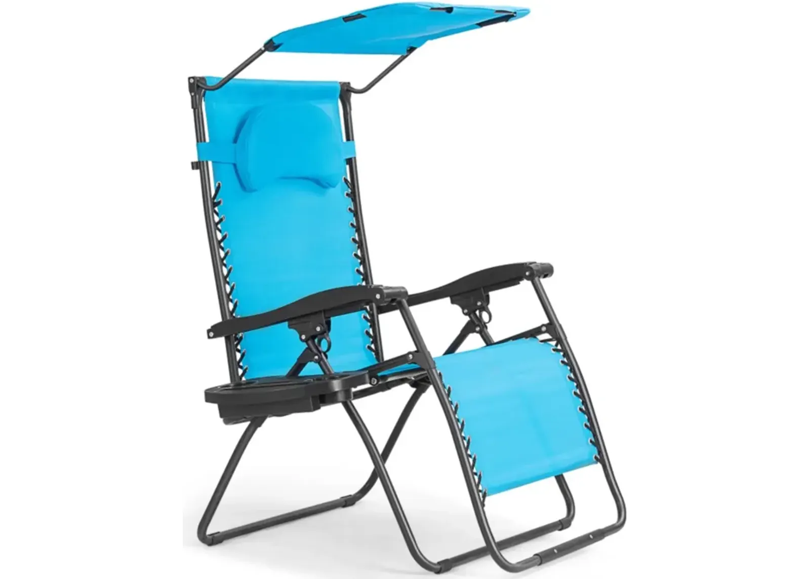 Hivvago Folding Recliner Lounge Chair with Shade Canopy Cup Holder