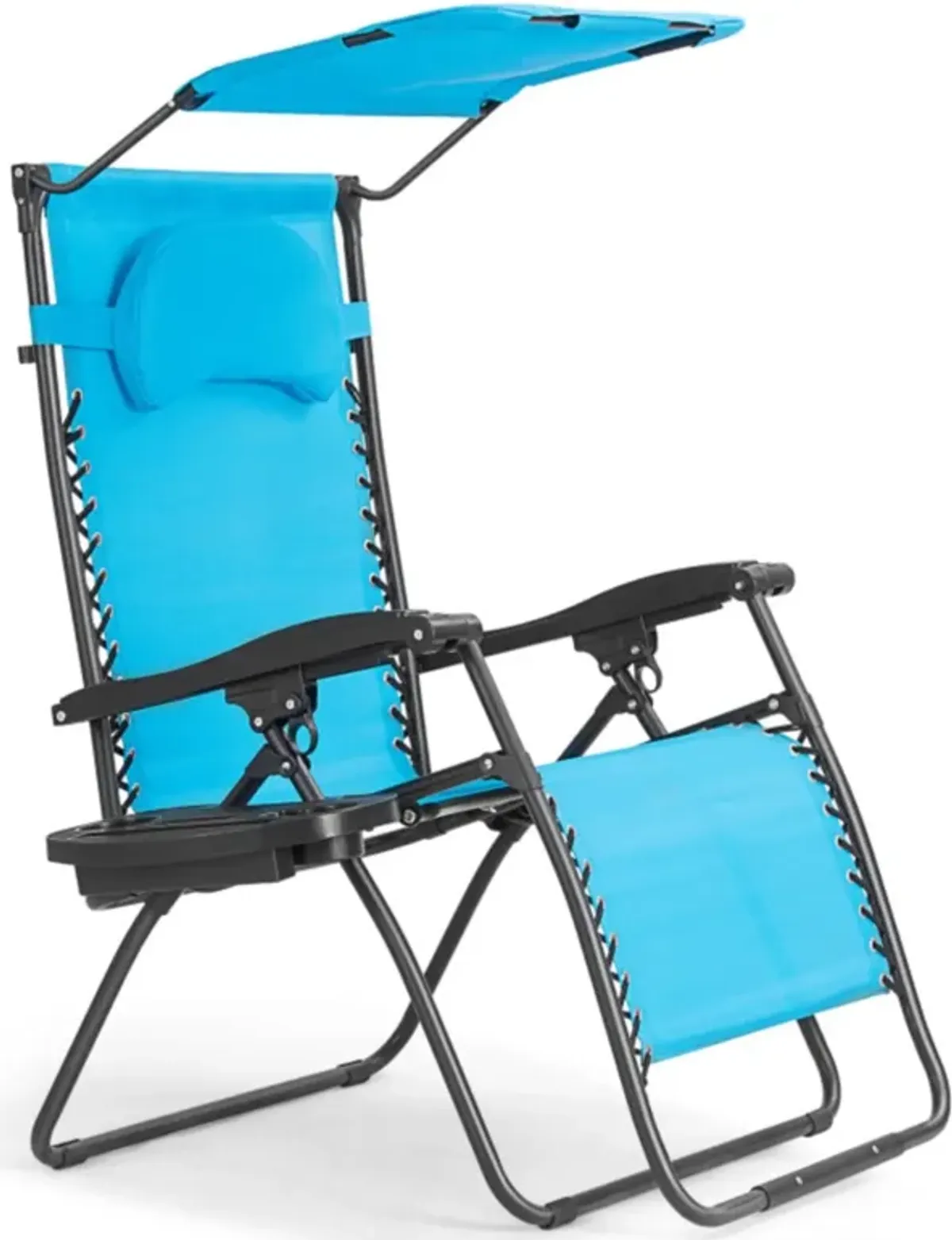 Hivvago Folding Recliner Lounge Chair with Shade Canopy Cup Holder