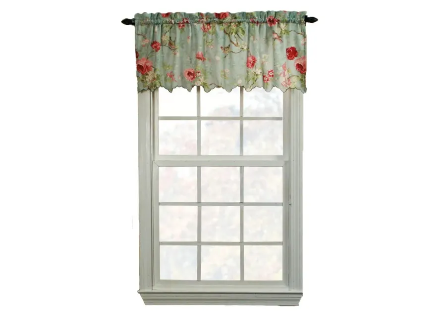 Balmoral Floral Print Semi Sheer Valance Curtain 48-Inch-by-15-Inch - Sage / Wine