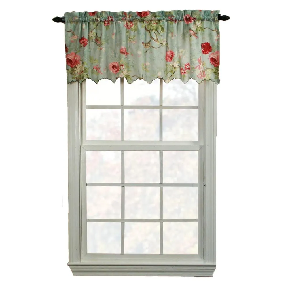 Balmoral Floral Print Semi Sheer Valance Curtain 48-Inch-by-15-Inch - Sage / Wine