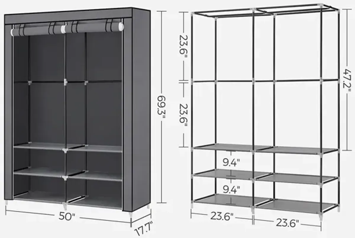 Portable Closet Wardrobe with Shoe Rack, Cover & Dual Hanging Rods