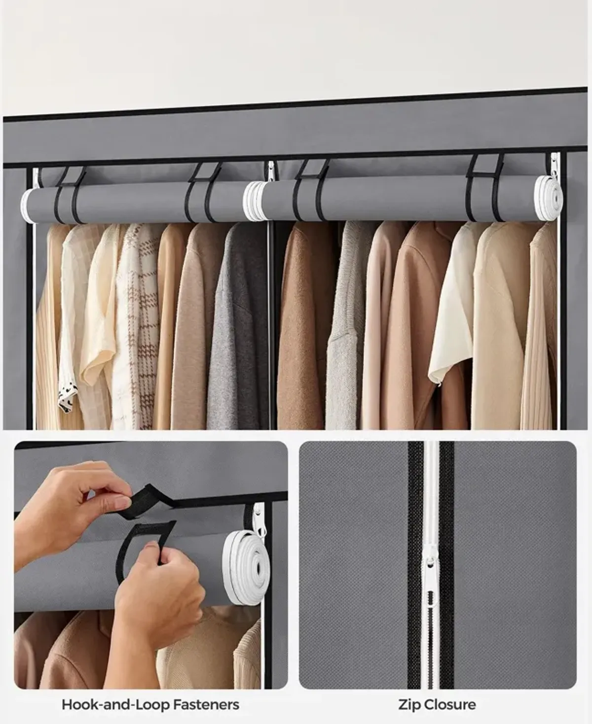 Portable Closet Wardrobe with Shoe Rack, Cover & Dual Hanging Rods